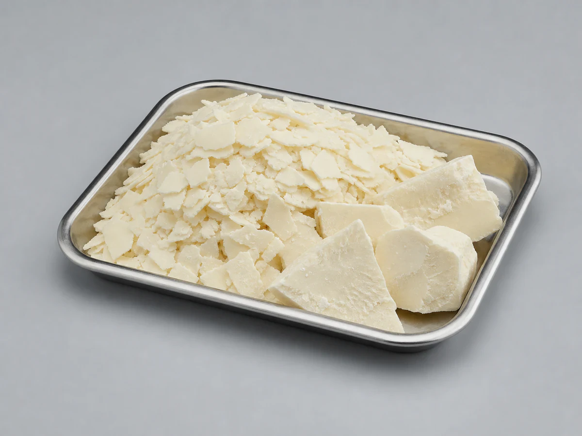 Firm off-white cocoa butter replacer (CBR) flakes